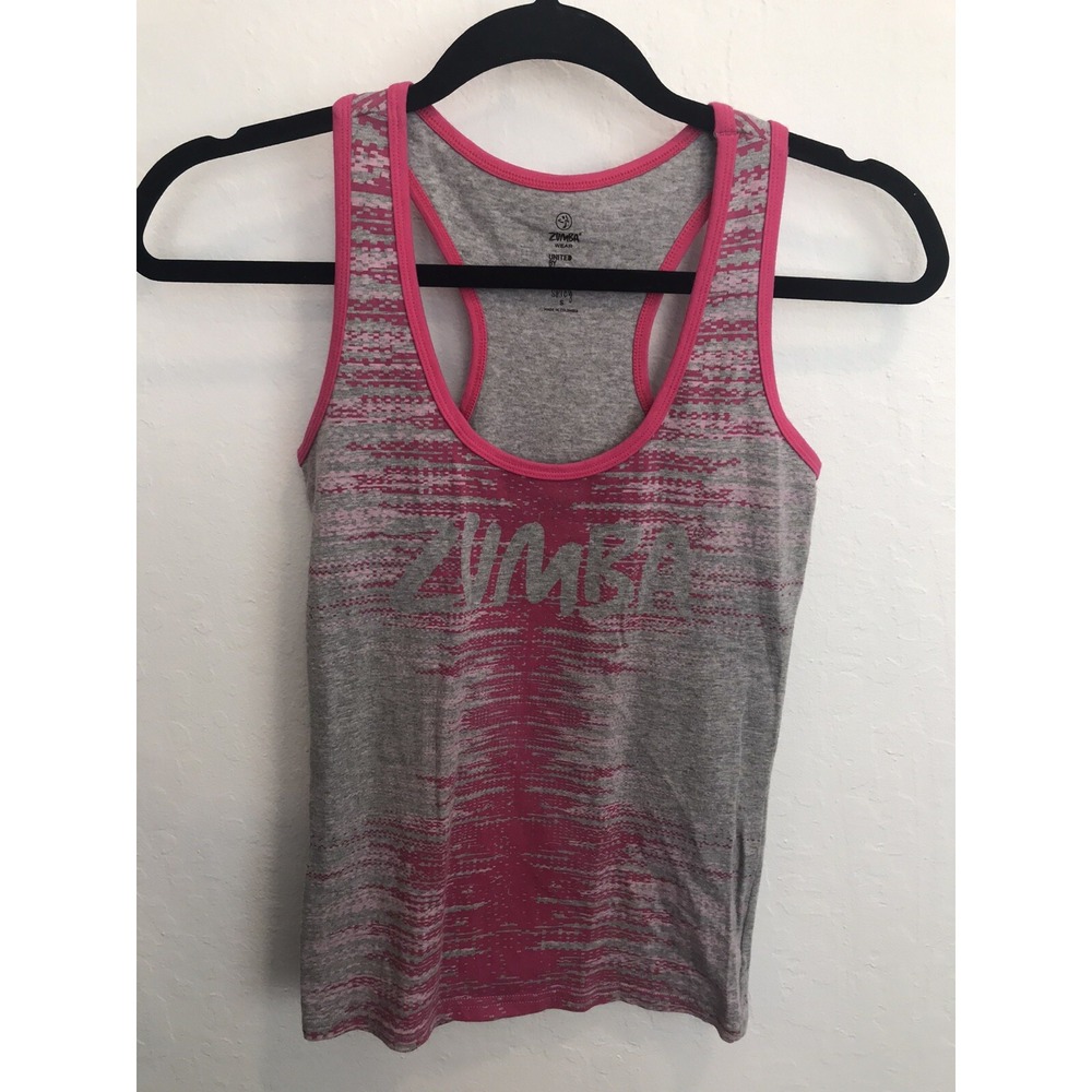 ZUMBA Womens Tank Top Workout Athletic Top Size S Pink Gray Print